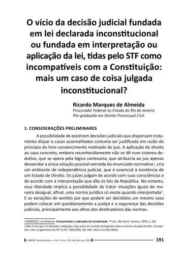 O vÃ­cio da decisÃ£o judicial fundada em lei declarada incons ... - Emerj