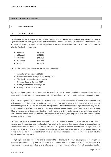 Section C_Situational Analysis.pdf - Zululand District Municipality