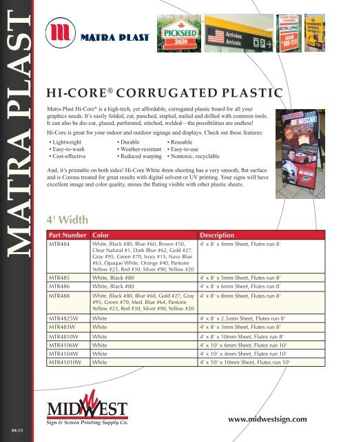 Matra Plast Corrugated Plastic Sheeting - Midwest Sign & Screen ...