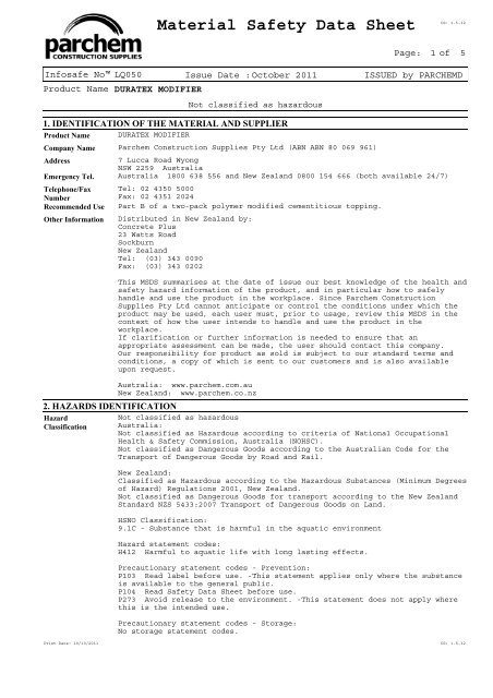 Duratex Modifier SDS - Parchem