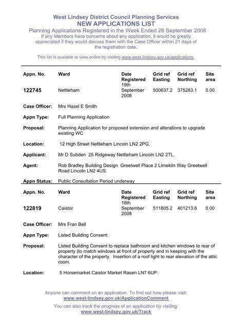 NEW APPLICATIONS LIST - West Lindsey District Council