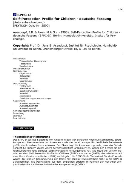 Self Perception Profile.pdf pt_2599 SPPC-D Self-Perception Profile for Children ... - ZPID