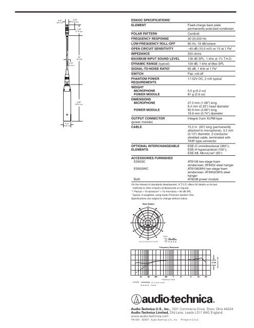 ES933C Specification Sheet - Audio-Technica