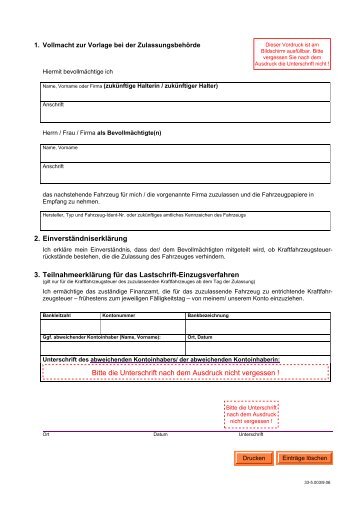 Vollmacht Zur Zulassung Eines Fahrzeuges Kfz Zulassungsstelle Vollmacht Vorlage