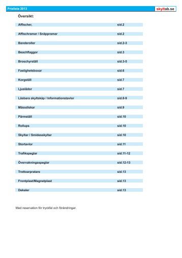 Prislista - Skyltab