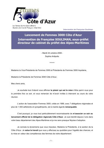 Téléchargez le texte complet de l'intervention de ... - Femmes 3000