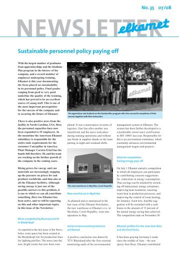 Newsletter No. 35: Sustainable personnel policy paying off - Elkamet