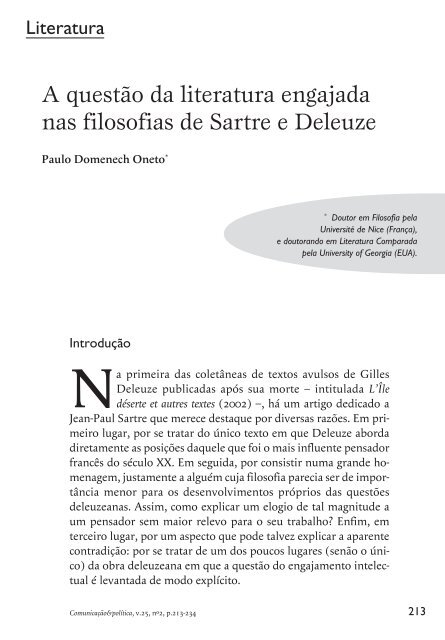 A questÃ£o da literatura engajada nas filosofias de Sartre e ... - Cebela