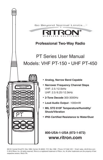 PT Series User Manual Models: VHF PT-150 • UHF PT-450 - Ritron