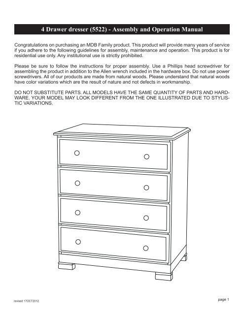 4 Drawer Dresser 5522 Assembly And Operation Davinci Baby