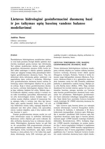 Lietuvos hidrologinė geoinformacinė duomenų bazė ir jos taikymas ...