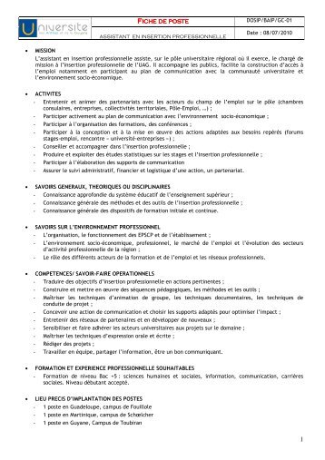 Fiche de poste Â« assistant insertion professionnelle PUR