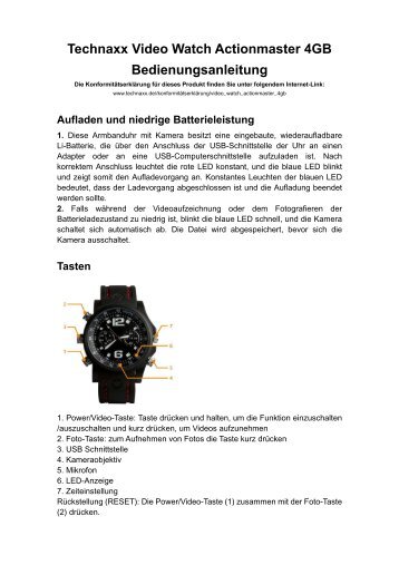 Technaxx Video Watch Actionmaster 4GB Bedienungsanleitung