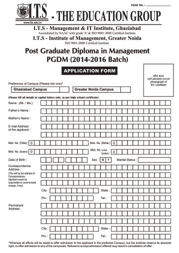 Application Form - ITS Management & IT Institute, Mohan Nagar ...