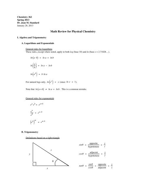 Math Review for Physical Chemistry