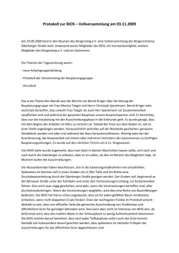 Protokoll zur BIOS â Vollversammlung am 03.11.2009