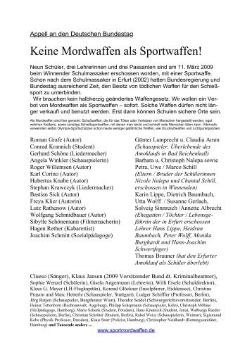 Petition an den Deutschen Bundestag - Keine Mordwaffen als ...