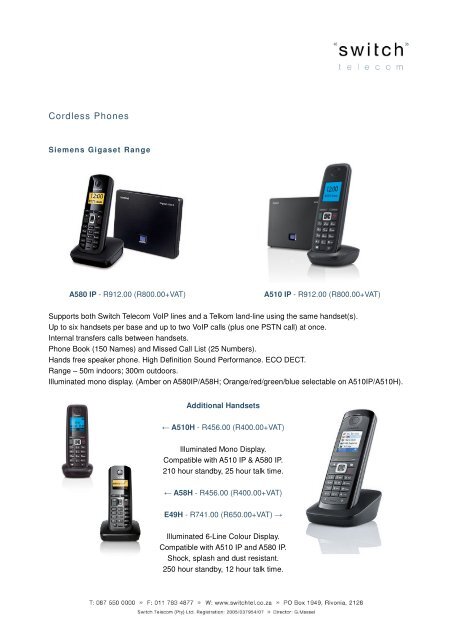 Phone price list - March 2012 - Switch Telecom