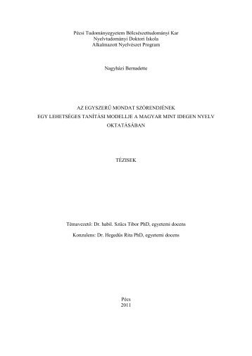 magyar - NyelvtudomÃ¡nyi Doktori Iskola - PÃ©csi TudomÃ¡nyegyetem