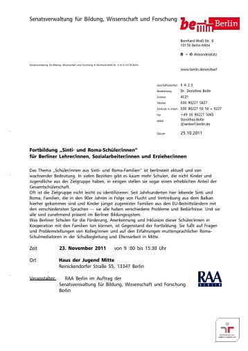 Senatsverwaltung fÃ¼r Bildung, Wissenschaft und ... - RAA-Berlin