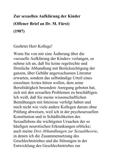 Zur sexuellen Aufklärung der Kinder (Offener Brief an Dr ... - Glowfish