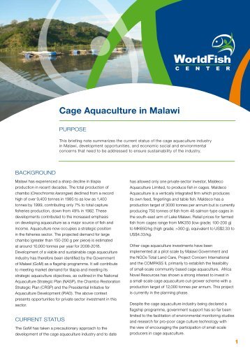 Cage Aquaculture in Malawi - The World Fish Center