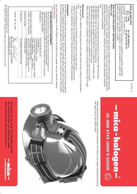 HL-800 ATEX USER'S GUIDE - Mica Elektro OY Ltd