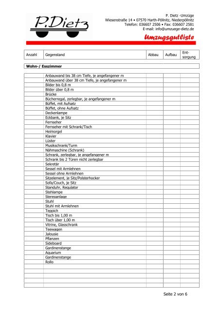 Umzugsgutliste als pdf zum offline ausfüllen - Dietz Umzüge