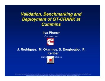 Validation, Benchmarking and Deployment of GT-CRANK at Cummins