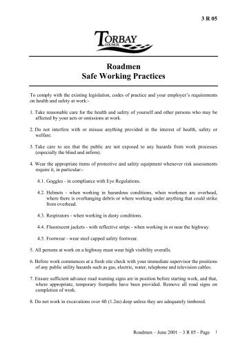Roadmen Safe Working Practices - Torbay Council