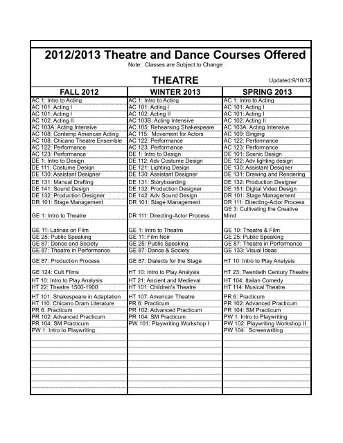 2012/2013 Theatre and Dance Courses Offered - UCSD Theatre ...