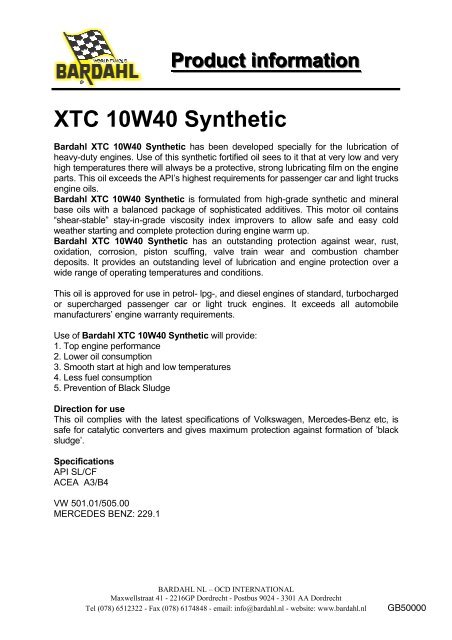 XTC 10W40 Synthetic - Bardahl