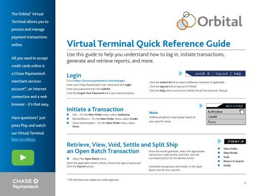Orbital Virtual Terminal Quick Reference Guide - Chase Paymentech