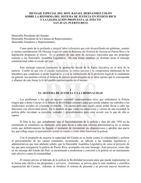 Mensaje Reforma del Sistema de Justicia en Puerto Rico 14 de ...