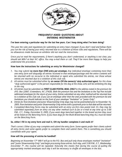 westminster kennel club premium list