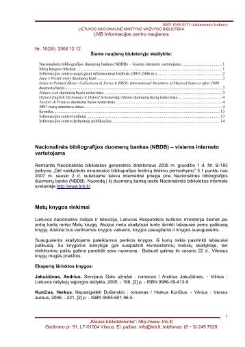 Nr. 10 (35), 2006-12-12 [168 Kb, PDF] - Lietuvos nacionalinÄ ...