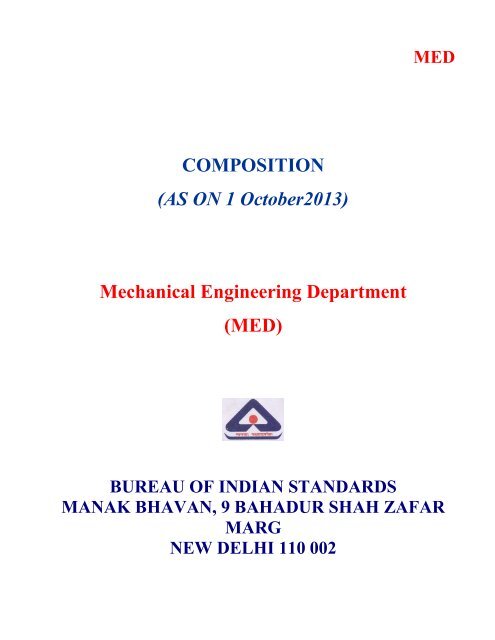 COMPOSITION (AS ON 1July 2013) Mechanical Engineering  - BIS
