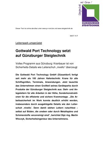 Gottwald Port Technology setzt auf Günzburger Steigtechnik