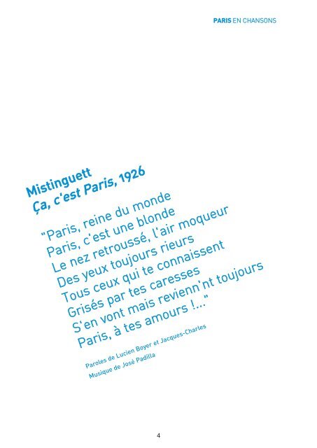 TÃ©lÃ©chargez le dossier de presse - Paris en chansons