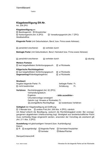 Klagebewilligungsformular KlB10 elektronisches Format