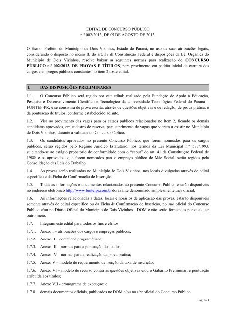 EDITAL DE CONCURSO PÃBLICO n.Âº 002/2013 ... - PCI - Concursos
