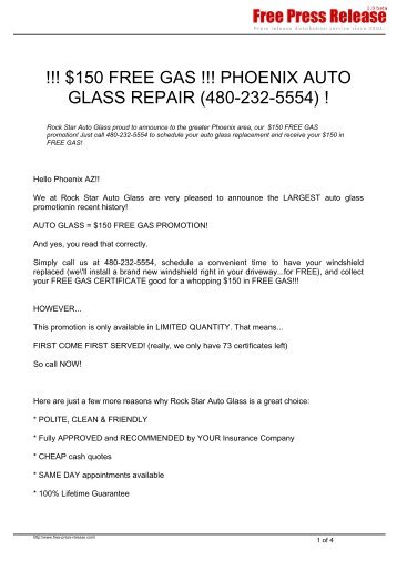 PHOENIX AUTO GLASS REPAIR - Free Press Release