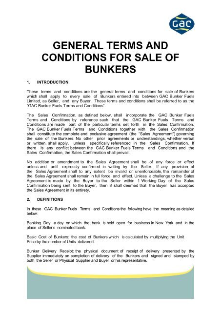 GENERAL TERMS AND CONDITIONS FOR SALE OF ... - GAC