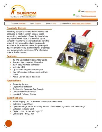 Proximity Sensor Features Applications Specifications - Sunrom ...