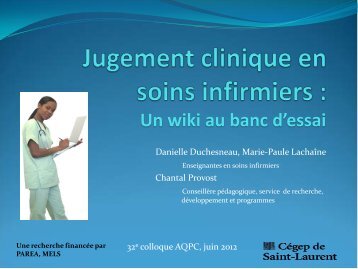 Jugement clinique en soins infirmiers : un wiki au banc d'essai - AQPC