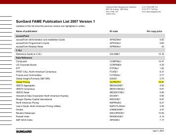 SunGard FAME Publications List 2007 Version 1