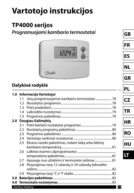 TP4000 termostato vartotojo instrukcija - Danfoss