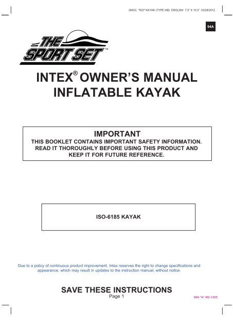 save these instructions - INTEX ++