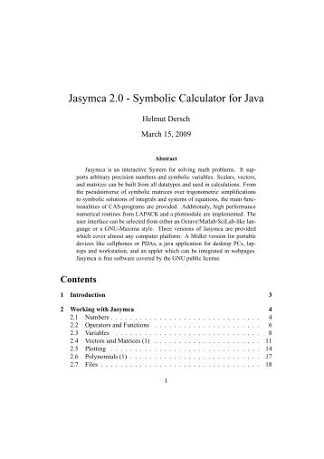 Jasymca 2.0 - Symbolic Calculator for Java