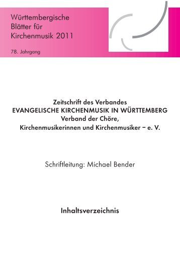 Jahresregister 2011 - Evangelische Kirchenmusik in Württemberg